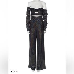 Bronx and Banco Black Sequin Off Shoulder Cutout Jumpsuit Size L
